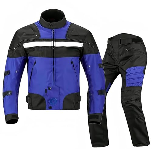 Motorradkombi Für Herren, 2-Teiliges Textilset Mit Protektoren, wasserdichte Jacke Und Motorradhose, Motocross-Bekleidung, Motorradbekleidung Blue,M