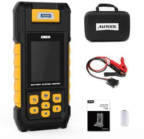 AUTOOL BT760 - Comprobador de carga de batería de 12 V/24 V para vehículos de motor con 30 – 2000 CCA, analizador de batería para arranque y sistema de carga con impresora para camiones pesados