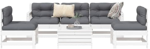 JHQHSM 6-TLG. Garten-Sofagarnitur Weiß aus Massivholz Kiefer mit Latten-Design für Terrasse Balkon Garten, Modulares Lounge-Set Robustes Holz Sofa Sitzgruppe Langlebig Outdoor Möbel
