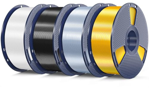 SUNLU 4KG Silk PLA+, 1kg por Carrete, 4 Rollos, OroClaro+Plata+Negro+Blanco | Paquete de 4, Seda Metálica Brillante, Alta Resistencia, Paquete al Vacío