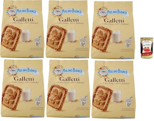 Italian Gourmet Galletti Biscotti knuspriges Frühstücksgebäck 6 x 800g | Con latte e burro, croccanti zum Kaffee, Cappuccino o colazione in famiglia, Gesamtnettogewicht 4,8 kg + Kostenlos Polpa 400g
