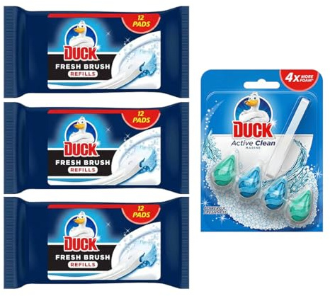 3X Fresh Brush Refills (3 Pack, 36 Flushable Cleaning Pads) | Plus Toilet Active Clean Rim Block | Biodegradable Toilet Bowl Cleaner