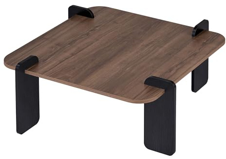 Hanah Home Stilvoller Couchtisch, Walnuss & Holz Schwarz, 90 x 35 x 90 cm | 100% melaminbeschichtet, 18 mm stark | Werkzeuglose Montage