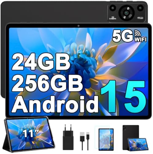ZIOVO Tablet 11 pollici Android 15 tablet, 24 GB RAM+256 GB ROM(TF 1 TB), 5 G WiFi Tablet,Octa-Core 2.0 GHz/8000 mAh/13+5 MP/Coperchio metallico/Widevine L1/Supporto Neflix, Tablet Touch -Nero