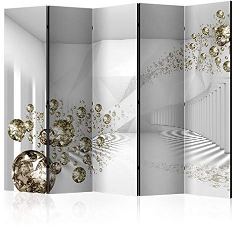 decomonkey Paravent Raumteiler Innen 3D Effect 225x172 cm 5 Teilig Beidseitig Room Divider Wall Raumteiler Stehend Trennwand Sichtschutz Spanische Wand Sichtschutzwand Wohnzimmer Holz Blitz Design