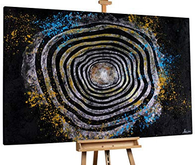 KunstLoft® Peinture à l'huile sur Toile XXL 'L'âme de l'arbre' 180x120cm | Huile sur Toile Peinte à la Main | Cercles Abstrait Noir/Gris | Art Moderne