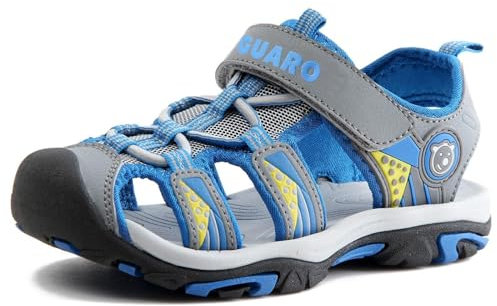 SAGUARO Sandales anti-dérapantes respirantes fermées pour le trekking, la randonnée, la plage et le plein air avec fermeture velcro pour garçon 4 UK enfant Gris