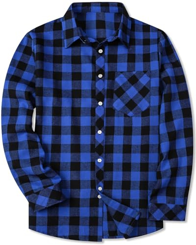 SANGTREE Boys' & Men's Plaid Flannel Button Down Shirt, 3 Months - Men 3XL - Blue - XL
