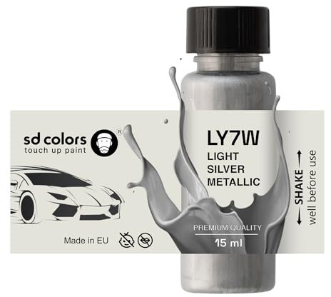 SD COLORS LY7W Ausbesserungslack, 15 ML, Reparatur-Pinsel, Farbcode LY7W, helles Silber Metallic (Farbe)