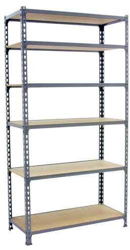 Simonrack Schwerlastregal, Lagerregal, 250x110x30 cm, Metallregal, Kellerregal, Biegestelle 200 kg, 6 Holzfachböden, Grau/Holz - Maderclick