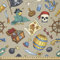 ABAKUHAUS Pirates Stoff als Meterware, Fröhlich Sketch Cartoon, ausdehnbar mit Elestan für Heimwerkarbeiten und Näharbeiten, 1Meter, Taupe Rot