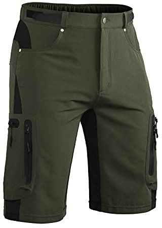 Hiauspor Kurze Hosen Herren, Leichte Wanderhose Atmungsaktiv Schnelltrocknen Cargo Bermuda Shorts Elastische Radlerhose MTB Fahrradhose Outdoorhose Sport Radhose Sommer mit 6 Taschen (Grün, XXXL)