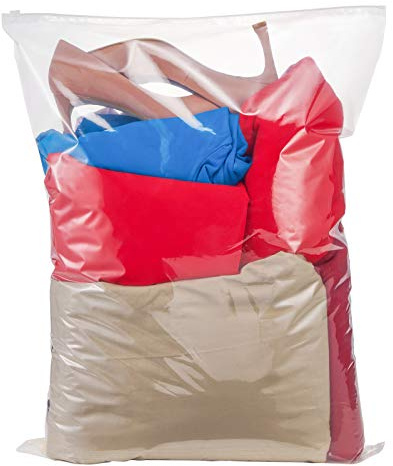 Clear bags for clothes storage, toys, snack bags and food saver, beach bag travel organizer - 5 gallon ziplock bags - sealable zipper and slider jumbo baggies - Extra large ziplock bag - (Pack of 5)