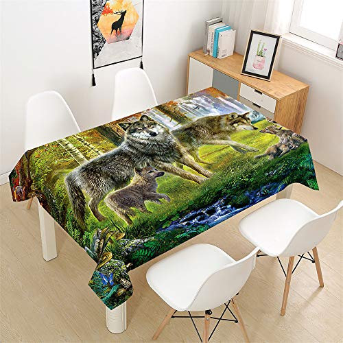 Morbuy Tischdecken Rechteckig, 3D Tier Wolf Drucken Tischdecke Quadratisch Wasserdicht Lotuseffekt Abwischbar Tischtuch für Küche Garten Outdoor Dekoration (100x140cm,Urwald)