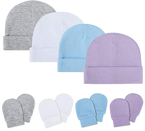 ISIYINER Conjunto de Sombreros Manoplas Guantes de Algodón Gorros Beanie para Bebé Recién Nacidos Niños Niñas 0-6 Meses