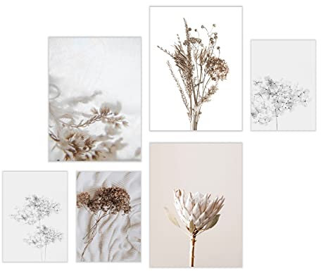 ELAFI® Premium Poster 6er Set | Stilvolle Dekoration mit passendem Bilder Set als Wohnzimmer Deko | 3x DIN A3 & 3x DIN A4 ohne Bilderrahmen | Kunstdruck Blätter (Belezza)
