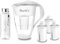 PearlCo - Glas-Wasserfilter (weiß) mit 3 Universal classic Filterkartuschen + 1 Trinkflasche aus Glas