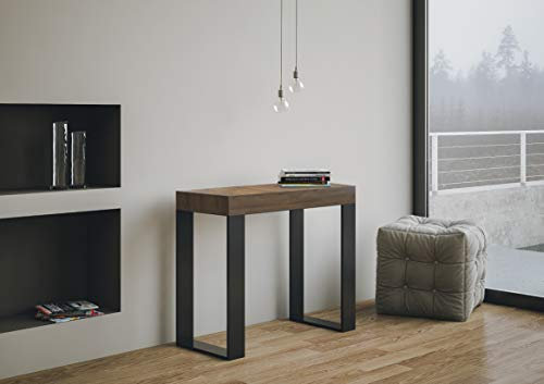 IMAGO FACTORY Tekna Premium - Consolle Allungabile, Tavolo Allungabile Fino a 196cm, Tavoli Sala da Pranzo L.90 x H.77 x P.40, Consolle Salvaspazio Color Noce, Made in Italy