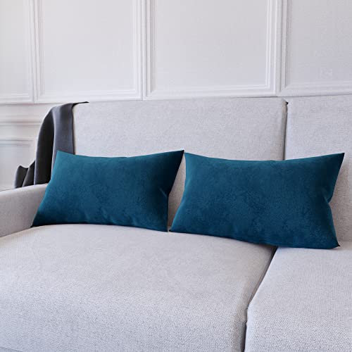 Set di 2 Federe Per Cuscini In Velluto Morbido e Resistente Copricuscini Per Divano Poltrona Soggiorno Arredo Arredamento Casa Design Moderno Elegante Cerniera Invisibile (30 x 50 cm, Blu Navy)