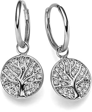 Creolen mit Einhänger Lebensbaum 585 Gold Weißgold 54 Diamanten 0,27 Ct TW-SI