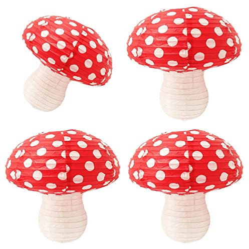 Pilzförmige Papierlaternen zum Aufhängen, Pilzdekoration, Geburtstagsparty-Dekoration, niedliche Dekoration für Dschungel-Wunderland-Motto-Party, Garten, Hochzeit, Kinderzimmer (Pilz/Rot)