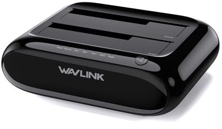 WAVLINK Dual Bay Hard Drive Docking Station - USB 3.0 to SATA I/II/III for 2.5 & 3.5 HDD/SSD with Fixed Bezel, Supports Offline Clone/Duplicator Function, Supports 2x20TB with UASP 6Gbps - Black