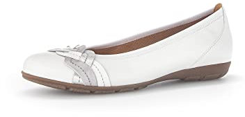 Gabor Damen Klassische Ballerinas, Frauen Flats,Sommerschuhe,Ballerina-Schuhe,Ballett-Schuhe,Ballet-Flats,flach,weiß-Silber Kombi,37.5 EU / 4.5 UK