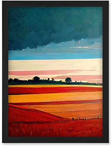 Doppelganger33 LTD Colourful Modern Countryside Landscape Multicoloured Artwork Framed Wall Art Print A4