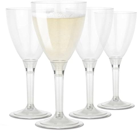 TUNDRA - Lot de 60 Verres à VIN, à CHAMPAGNE à EAU UTILISER & RÉ-UTILISER LÉGER 140 ml., Gobelet PLASTIQUE REUTILISABLE RECYCLABLE, Transparents, BPA-Free, Verre a Pied Plastique Incassables