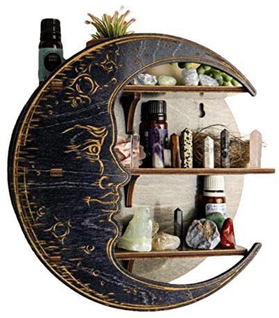 Mond Regal Aus Holz Für Kristalle - Schwimmende Regale Ätherisches Öl Display Rack, Halbmond Schwebende Regale, Rustikales Lagerregal Für Wohnzimmer, Schlafzimmer, Badezimmer