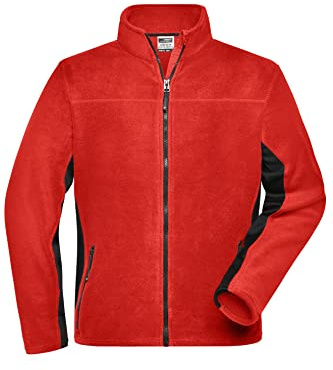 James & Nicholson Herren Arbeits Fleecejacke - Praktische Microfleecejacke mit Softshelleinsätzen | Farbe: red/black | Grösse: S
