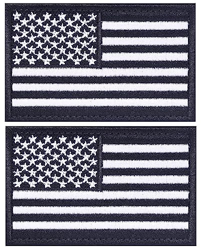 Harsgs Aufnäher mit amerikanischer Flagge, Klettverschluss, taktischer Moral-Aufnäher, Vollstickerei, Militär-Aufnäher für Kappen, Taschen, Westen, Militäruniformen, Schwarz, 2 Stück