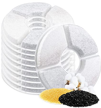 Fousenuk 10 Stück Katzenbrunnen Filter, Trinkbrunnen Filter mit Ion Enaustausch Harz und Aktivkohle, Dreifach-Filterung, Haustier Wasserbrunnen Ersatzfilter für Katzen und Hunde 2.0-2.5L Wasserspender