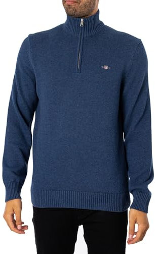 GANT Herren Casual Cotton Halfzip Pullover, Dark Jeansblue Melange, L EU