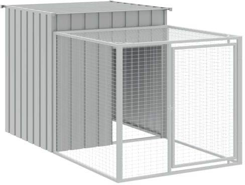 NITCA Pollaio con Area Corsa,Casetta Cani,Casette per Cani,Pollaio Area Corsa,Pollai e Gabbie,Pollaio per Galline da Esterno,Grigio Chiaro 110x201x110 cm Acciaio Zincato