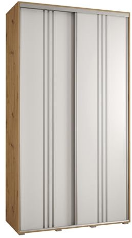 MEBLE KRYSPOL Davos 6 130 Schlafzimmerschrank mit Zwei Schiebetüren - Moderner Kleiderschrank mit Kleiderstange und Regalen - 235,2x130x45 cm - Artisan Weiß Silber