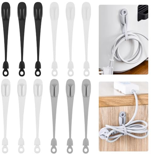 12 Organizadores de Cables de Electrodomésticos, Soportes de Cable de Silicona Adhesivo, Eléctrica Soporte De Cable De Enchufe, Soporte de Cables para Escritorio Cable de Datos Freidora de Aire
