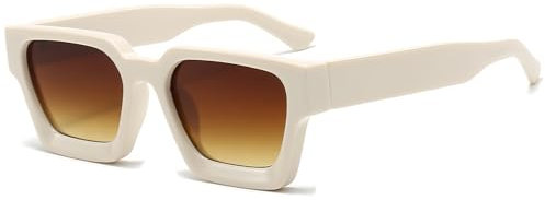 JCTAIFOO Vintage Rechteck Sonnenbrille für Damen Herren Retro Rechteckig Chunky Quadrat Große Dicke Frame Brille (Beige/Braun Gradient)