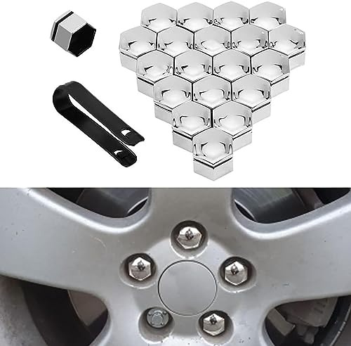 OINTJWWO 20 Pezzi Copridadi Copribulloni Auto per Renault Captur Clio Kadjar Koleos, Esagonale Tappi a Vite Ruota Copri Bulloni Cerchi Pneumatici Bullone Antifurto Accessori,B/Silver-21mm