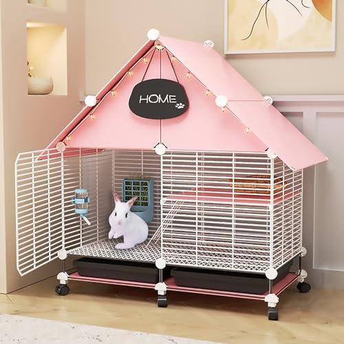 Luxuriöser Villa-Kaninchenstall, DIY-verschlüsselter Kaninchenkäfig, Abnehmbares Drahtgeflecht, Doppelschichtiges Design, Einfache Reinigung (Size : 75 x 39 x 93cm)