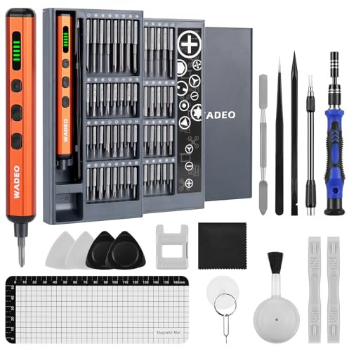 WADEO 81 pezzi Set di cacciaviti di precisione elettrici, set di mini cacciaviti senza fili ricaricabili, set di cacciaviti per laptop con 64 punte S2 Preicison, 5 impostazioni di coppia, 4 luci LED
