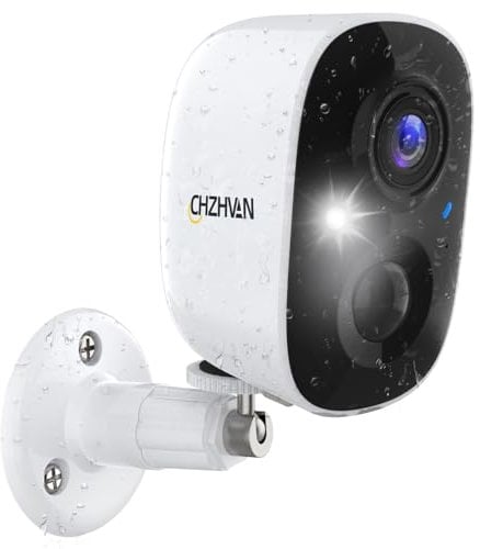 CHZHVAN Security Camera Outdoor Wireless, 2K UHD Night Vision Camera with AI Recognition, PIR Motion Detection, Siren Alarm, Rechargeable, Spotlight, 2-Way Audio, Waterproof, SD/Cloud Storage 1 Pack