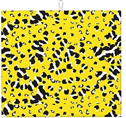 Dish Drying Mat 41x46cm, Animal Leopard Print Gold Kitchen Dish Drying Pad Absorbent Dry Dishes Mats Reversible Dish Dryer Pad, For Cup Pan, Beer Glass, Dish Drainer