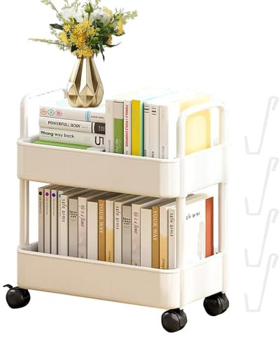 Estantería para Libros De 2 Niveles, Estanterías Móviles para Libros con Ruedas, Estante De Almacenamiento Organizador Multifuncional para Oficinas, Salas De Estar, Escritorios