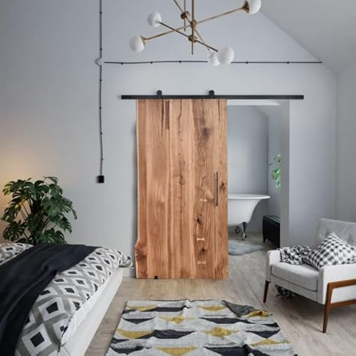 SEART Schiebetür aus Eichenholz mit Naturkante HIT Board Basic für Schlafzimmer, Ankleidezimmer, Speisekammer (90-100x210, roh)