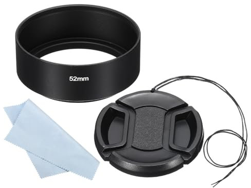 PATIKIL 52mm Gegenlichtblende Set, Standard-Fokus, mattierte Oberfläche, innen Anti-reflektierende Blende mit 58mm Objektivdeckel und Reinigungstuch für Kameraobjektiv, Schwarz