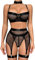 Aranmei Sexy Lingerie for Women Fishnet Bra and Garter Belt Panty Set 5 Pieces Bra Set with Cut-Out Hollow Underwear Garter Choker Babydolls, Black, XL