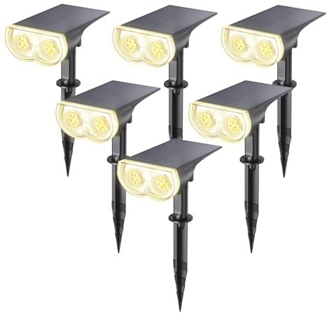 Linkind Solarlampen für Außen Garten 800Lm, 3000K Warmweiß Solar Strahler, IP65 Wasserdicht Gartenleuchten 22-LEDs, 3 Helligkeit Solarleuchten für Außen Garten, Hof, Gehweg, 6 Stück