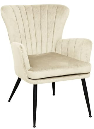 SVITA Sansa Sessel Wohnzimmer Cordbezug Lesesessel modern Polsterstuhl mit Armlehne Loungesessel Weiß