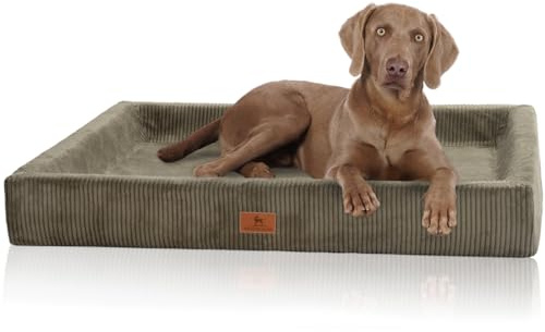 Knuffelwuff orthopädisches Hundebett aus Cord mit Handwebcharakter Santiago M-L 85 x 65cm Khaki - Abnehmbarer Bezug - waschbar - für große, mittelgroße und kleine Hunde